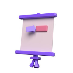 3d cartoon style presentation easel with arrow pointing to a blank rectangle