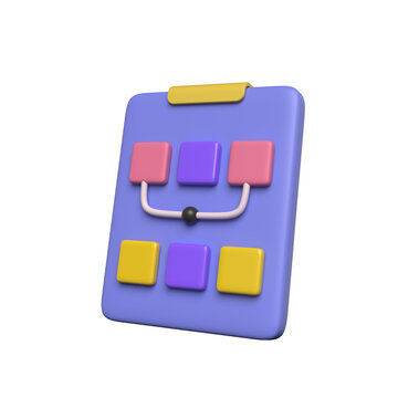 3d illustration of a colorful flowchart on a purple clipboard with a black background