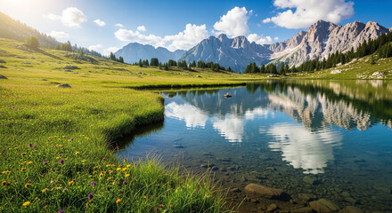 Fototapeta premium mountain lake in the morning