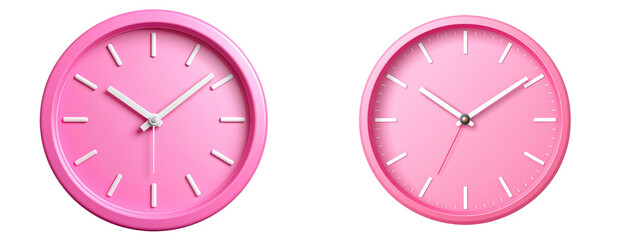 Flat Vector Pink Wall Clock with Minimalist Aesthetic Isolated on Transparent Background PNG