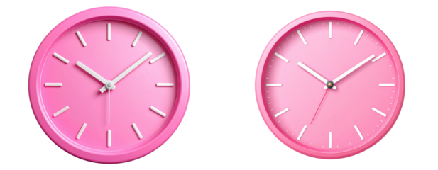 Flat Vector Pink Wall Clock with Minimalist Aesthetic Isolated on Transparent Background PNG