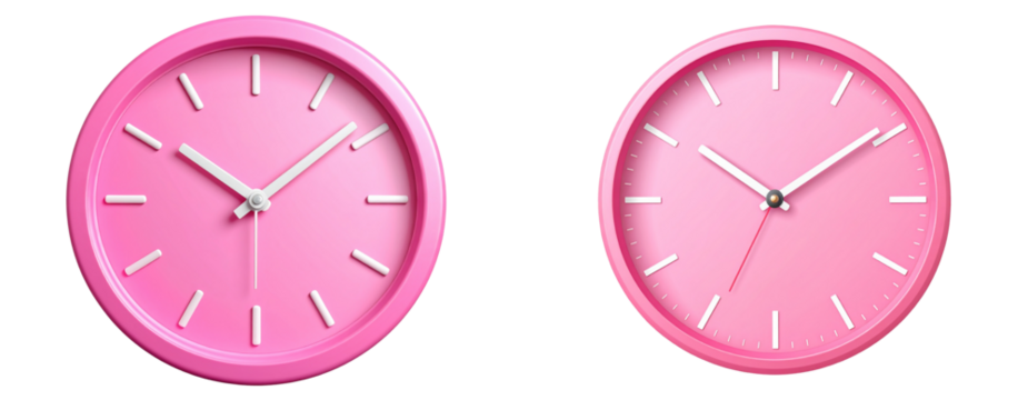 Flat Vector Pink Wall Clock with Minimalist Aesthetic Isolated on Transparent Background PNG