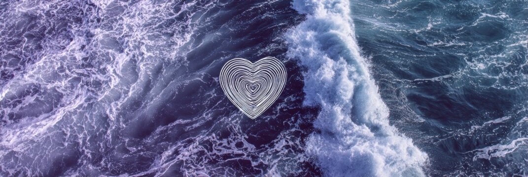 Heart Symbol Over Calming Ocean Waves Promotes Stress Relief and Emotional Awareness in Natures Tranquility