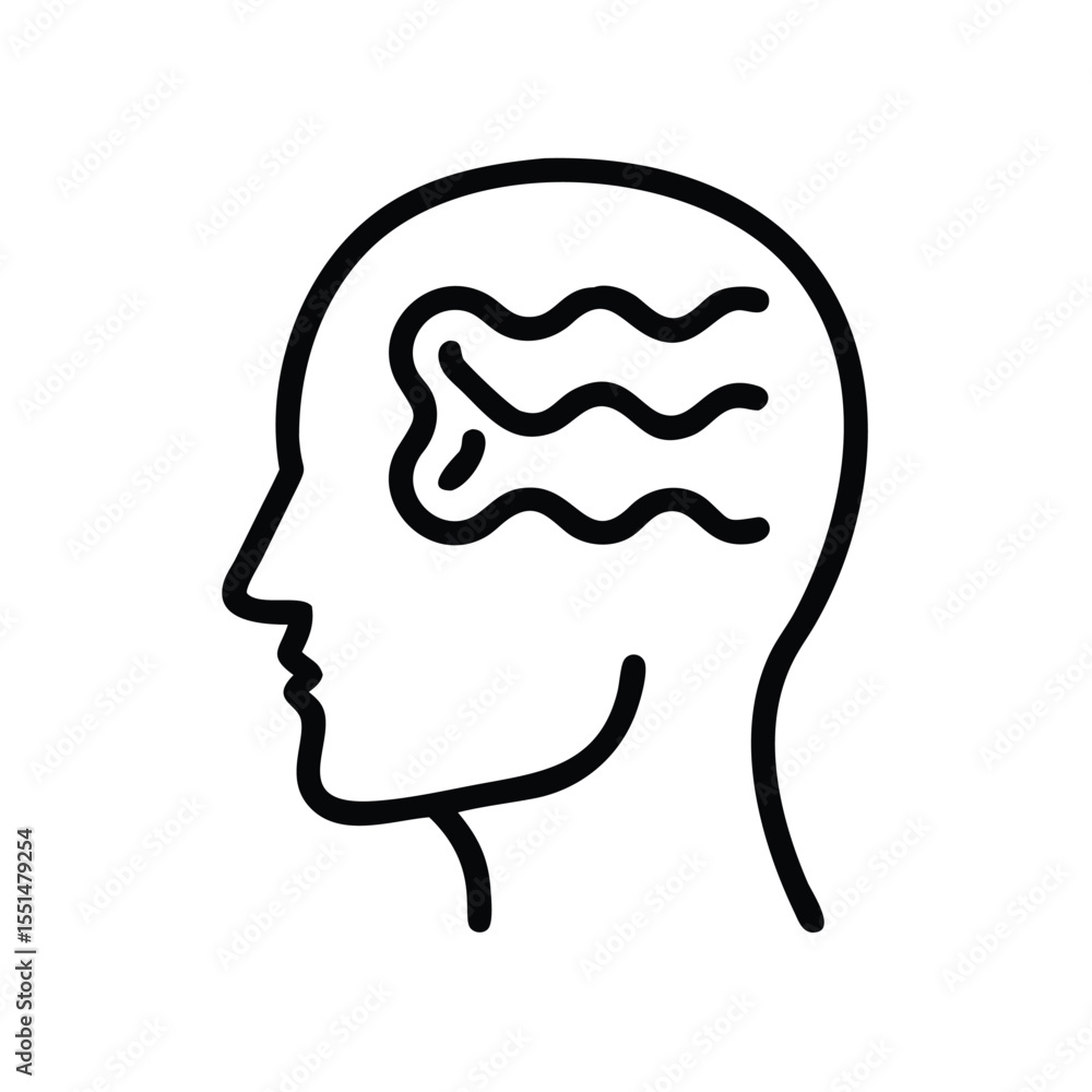 Aufkleber outline of a head in profile with wavy lines inside representing thoughts or mental processes shown