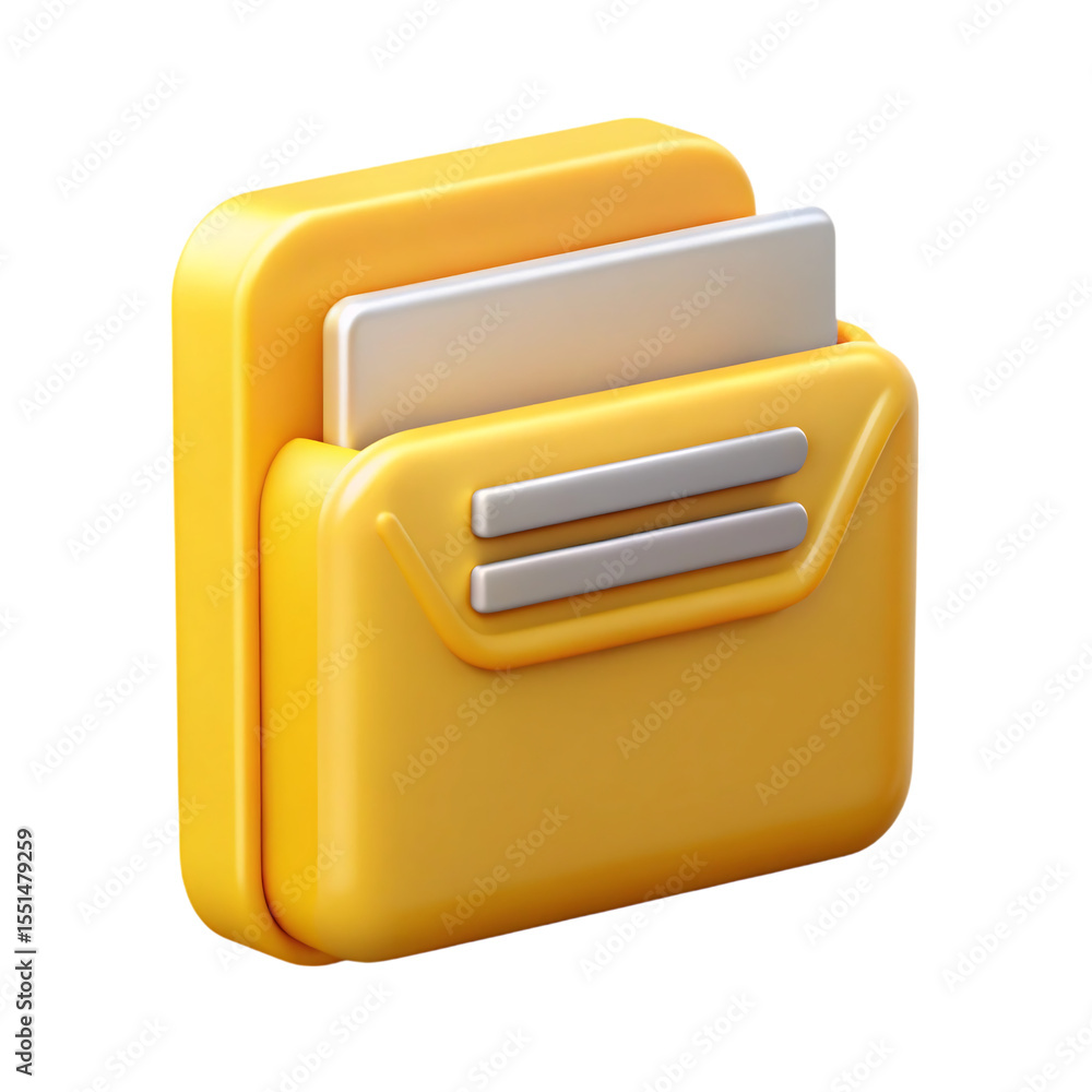 Fototapete yellow 3d rendered file folder with silver detail on black background for design