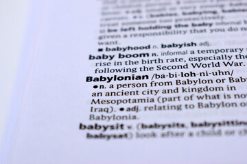 English Definition Dictionary Page Of Printed Word -  Babylonian Close Up