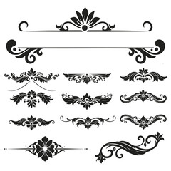 Black and White Floral Ornaments Collection Decorative Design Elements Swirls Flourishes Vintage Style Page Decoration Set of Ornate Borders and Dividers