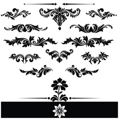 Black and White Floral Swirls and Flourishes Design Elements Set Decorative Ornaments Collection Vintage Style Page Decoration