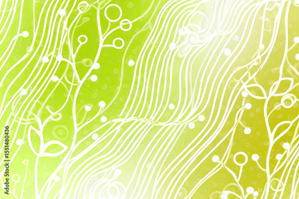 Poster abstract floral pattern on a light yellow-green gradient background. delicate white lines and shapes