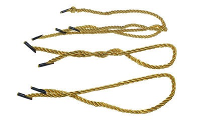  Golden string, set rope isolated on white, clipping path