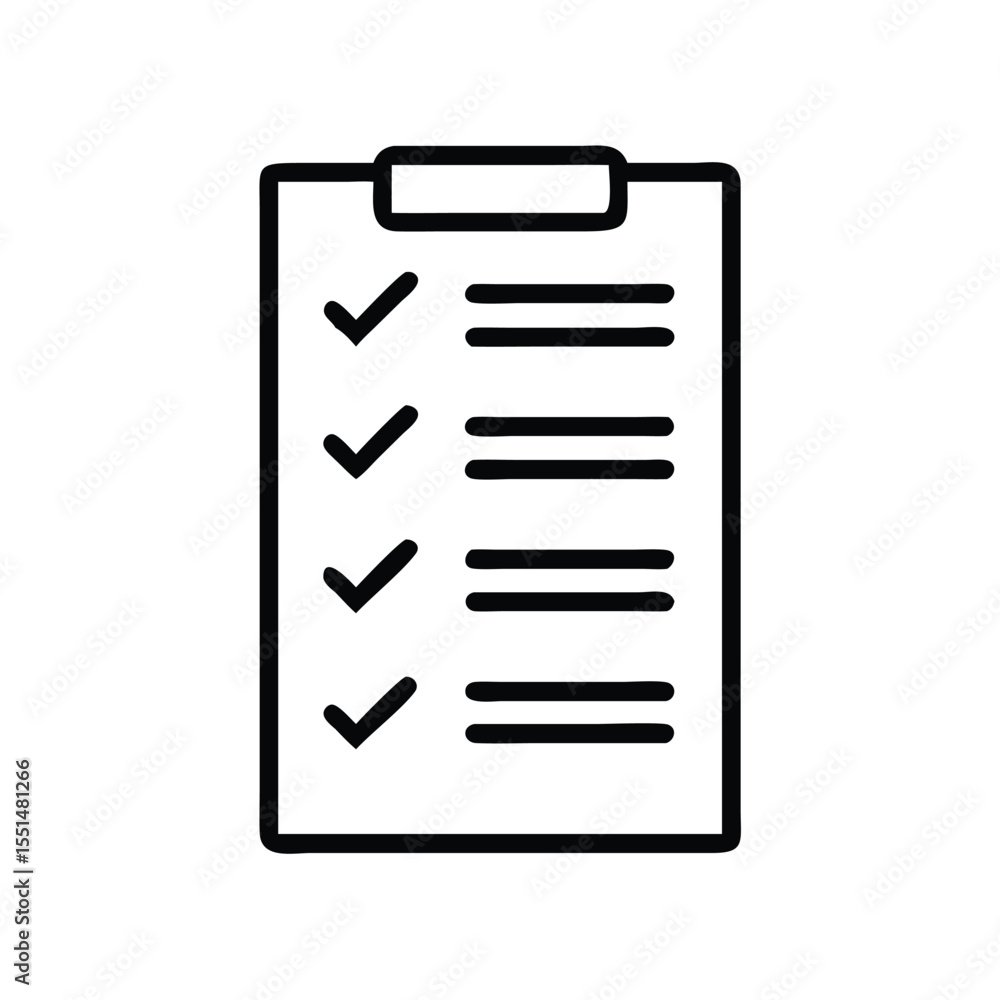 Poster checklist icon for task management and to do list app with tick marks and lines for project planning