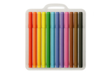 Obraz premium Colorful felt tip pens arranged in a row forming a gradient on transparent background