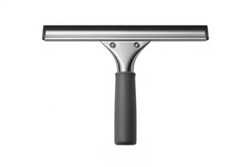 Window cleaning squeegee with rubber blade and ergonomic handle on transparent background