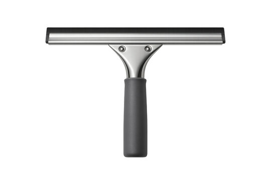 Window cleaning squeegee with rubber blade and ergonomic handle on transparent background