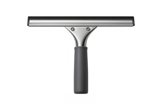 Window cleaning squeegee with rubber blade and ergonomic handle on transparent background