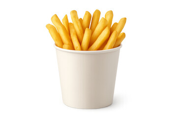 French fries overflowing a white paper cup with transparent background