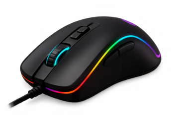 Modern gaming mouse with rgb lighting on transparent background
