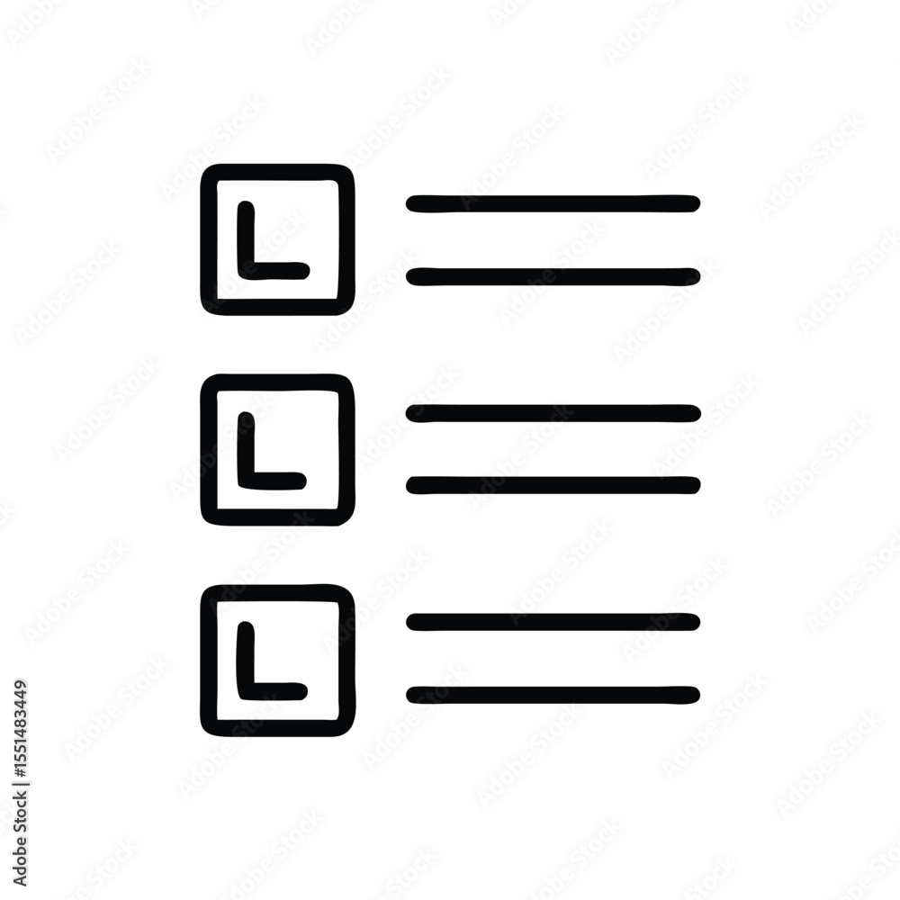 Poster checklist icon for task management and project planning with list and letter l in boxes for ui desig