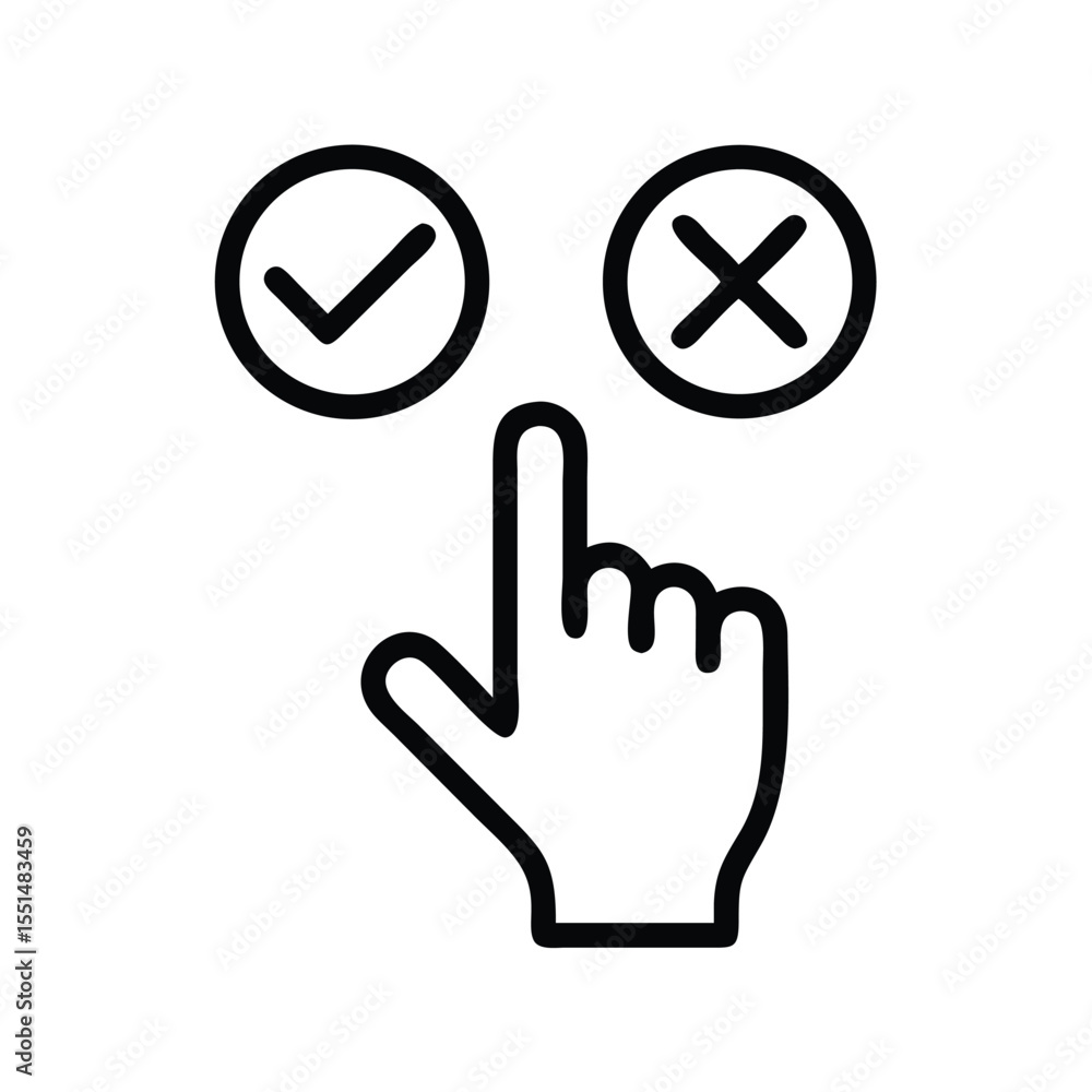 Aufkleber hand choice icon vector illustration for right and wrong selection process and decision making conce