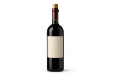 Elegant wine bottle with blank label on transparent background