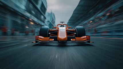 Fototapeta premium Fast Orange Formula One Car Racing on a Track