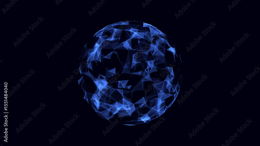 Poster vector futuristic blue sphere of particles and lines. network connection big data. abstract technolo