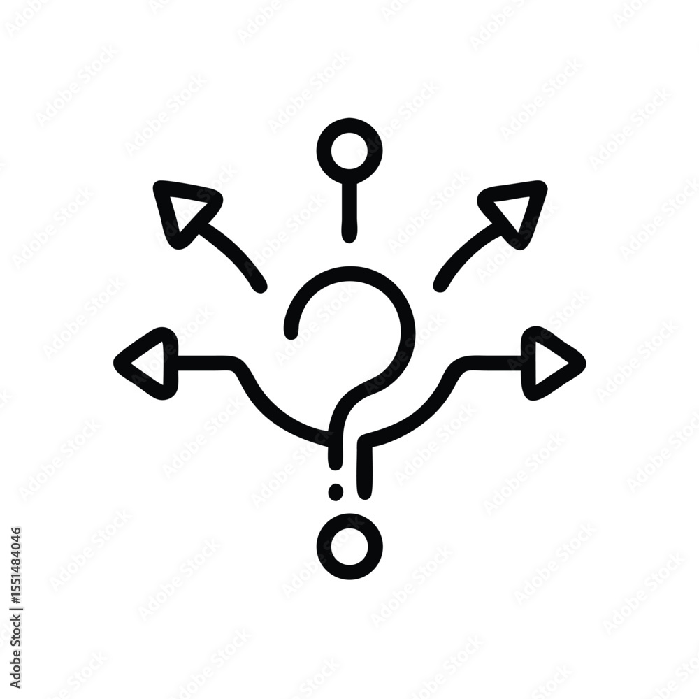 Poster decision making process icon showing question mark with arrows representing different choice and opt