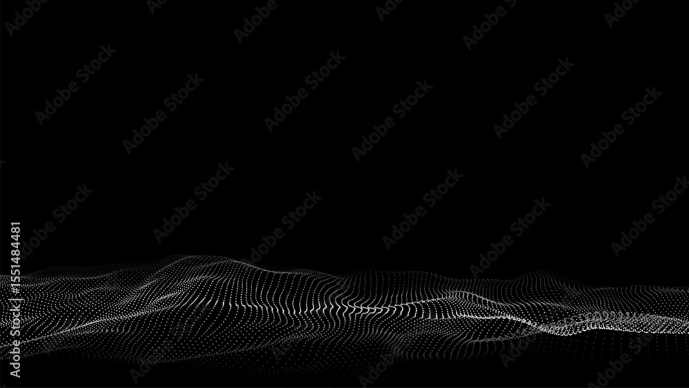 Poster futuristic digital wave. dark cyberspace. abstract vector wave with dots. white moving particles on 
