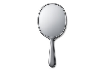 Silver hand mirror on transparent background reflecting light