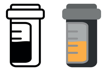 Minimalist illustration of two urine sample containers—one outlined, one colored—showing different liquid levels, ideal for laboratory, medical, or testing concepts.