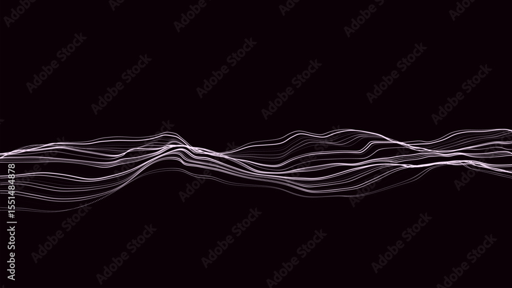 Poster futuristic technology wave. digital cyberspace. abstract wave with moving particles on a black backg