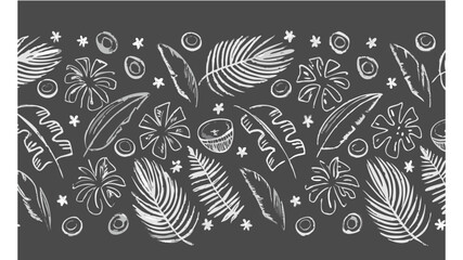 Palm Leaves Monstera Banana Leaves Vines - Hand Drawn Vector Illustration