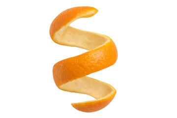 Orange peel forming a spiral on transparent background