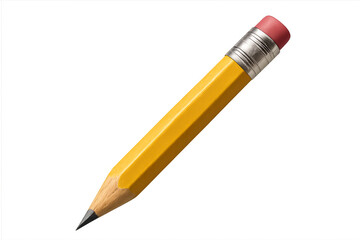Classic yellow pencil with pink eraser on transparent background