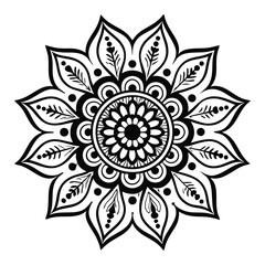 Decorative Floral Mandala Vector – Black and White Circular Line Art Design for Tattoo Templates, Mehndi Art, Boho Wall Decor, Zentangle, and Meditation Graphics
