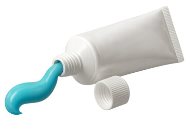 Blue toothpaste squeezing from tube with transparent background
