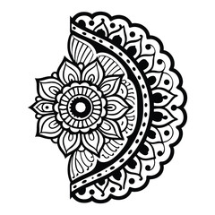Elegant Half Mandala Line Art – Intricate Black and White Floral Vector Design for Tattoos, Wall Art, Henna Templates, Meditation Decor, and Digital Graphics