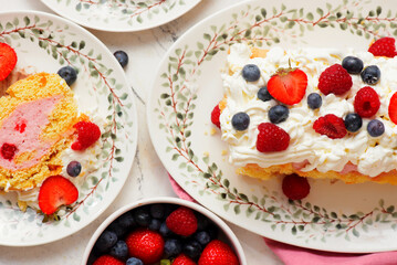 Gluten Free Sponge Roll with Cream and Summer Berries.top veiw