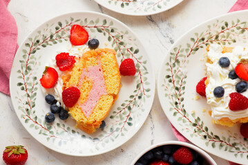 Gluten Free Sponge Roll with Cream and Summer Berries.top veiw
