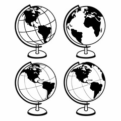 Four Simple Black and White Globe Illustrations stylized