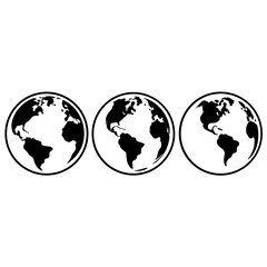 Fototapeta premium Three Simple Black and White Earth Globes stylized