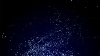 Vector abstract vortex particles background. Dynamic blue wave moving in explosion. Wormhole shimmering star dust.