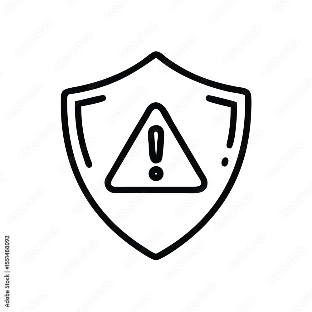 Poster security threat protection shield with warning sign icon for virus and malware detection system scan
