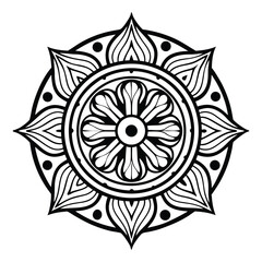 This ornate round floral ornament features an abstract floral pattern resembling a mandala, perfect for seamless vintage vector designs and elegant décor