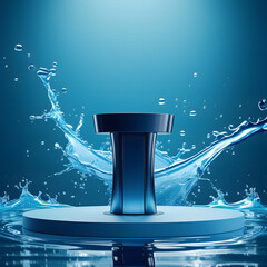 3d cosmetic background. round shape podium with abstract water splash blue background for banner