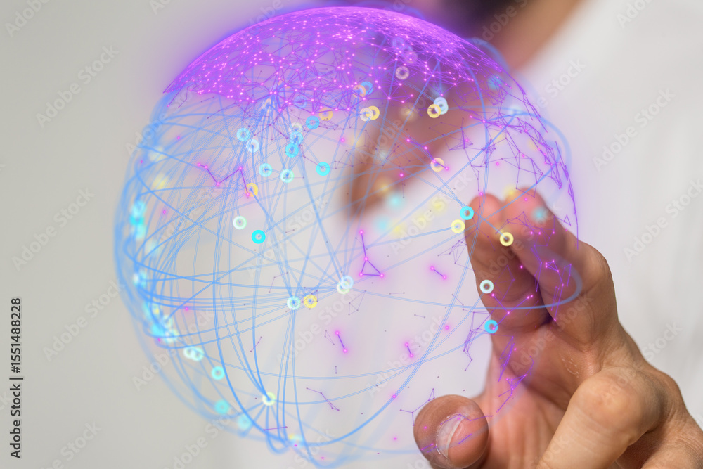 Poster Abstract image of a global network connection held in a hand.  Perfect for technology, communication, and global business concepts.