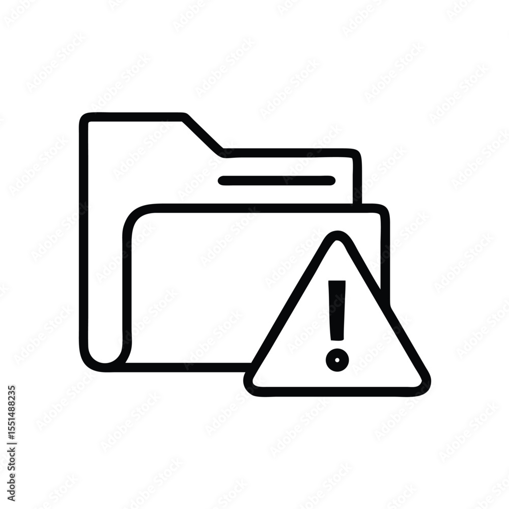 Poster folder with warning icon vector illustration for data error and file system alert and protection con