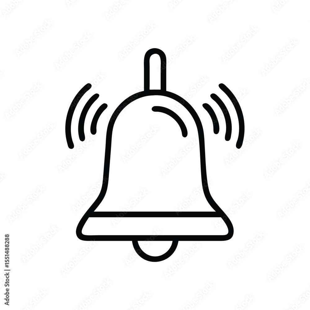 Poster ringing bell icon vector illustration for notification alert sound and alarm symbol in simple outlin