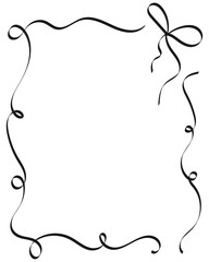 Vintage Hand Drawn Frame with Bow and Ribbon, Festive Frame, Decorative, Border, Coquette Bow, Black, Vector