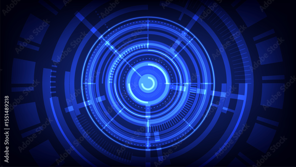 Poster futuristic blue hud interface circular digital target elements tech radar design virtual touchscreen
